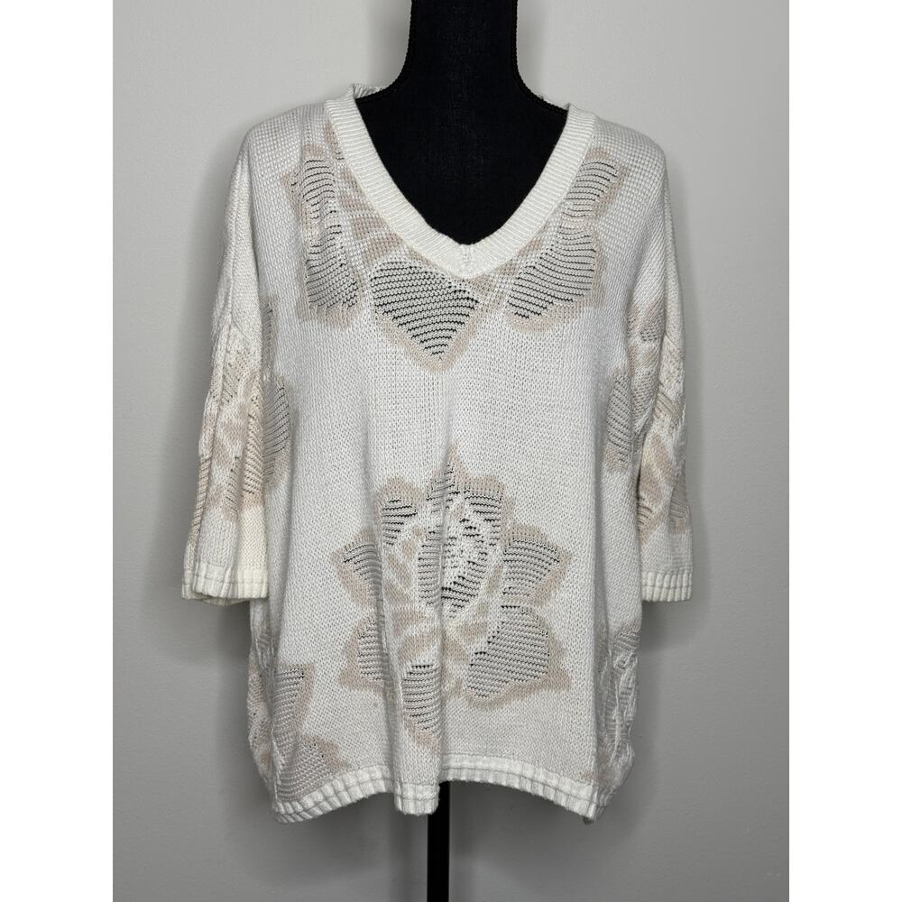 CAbi Lotus V-Neck Sweater Spring Neutral Oversized S